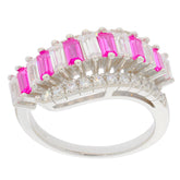 Emerald pink sapphire sterling silver ring with accent gemstones, showcasing elegant design and vibrant colors.